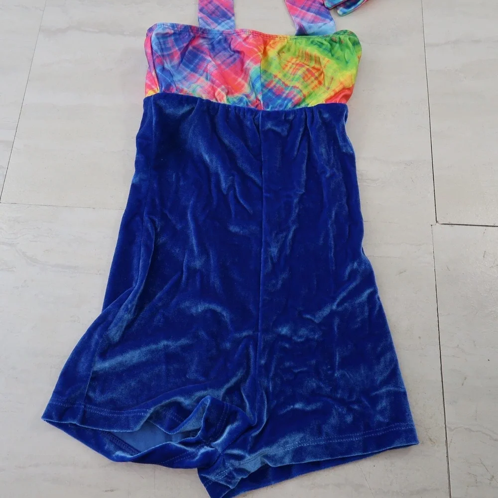 Dance‎ Costume Girls Size LC Dark Blue Velvet Tye Dye with Skirt